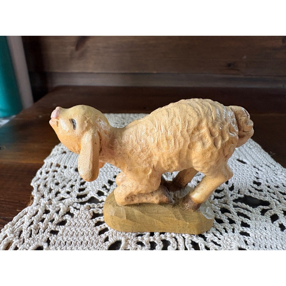 Anri Kneeling Lamb Figurine Nativity Ferrandiz 3"x2" Wood Hand Carved Sheep Vtg - Picture 7 of 9